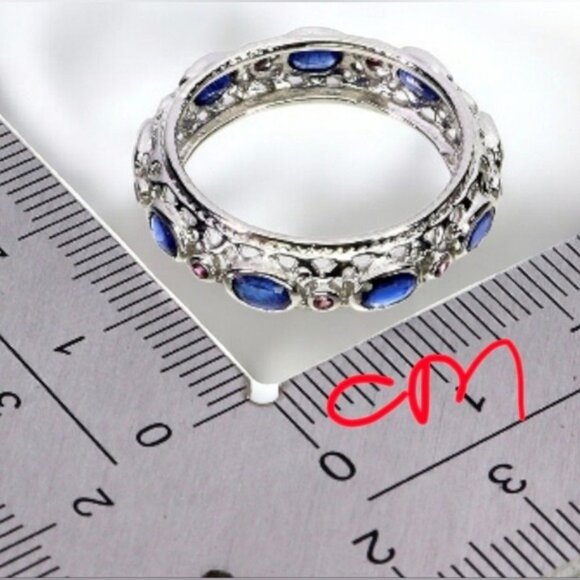 925 Sterling Silver Ring Sz 8 with Natural Kyanite 4x3mm, Rhodolite Garnet Gems - Picture 3 of 4